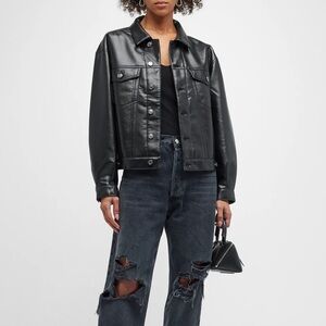 NWT! AGOLDE Charli Recycled Leather Oversized Jacket in Detox, Black, Size Small